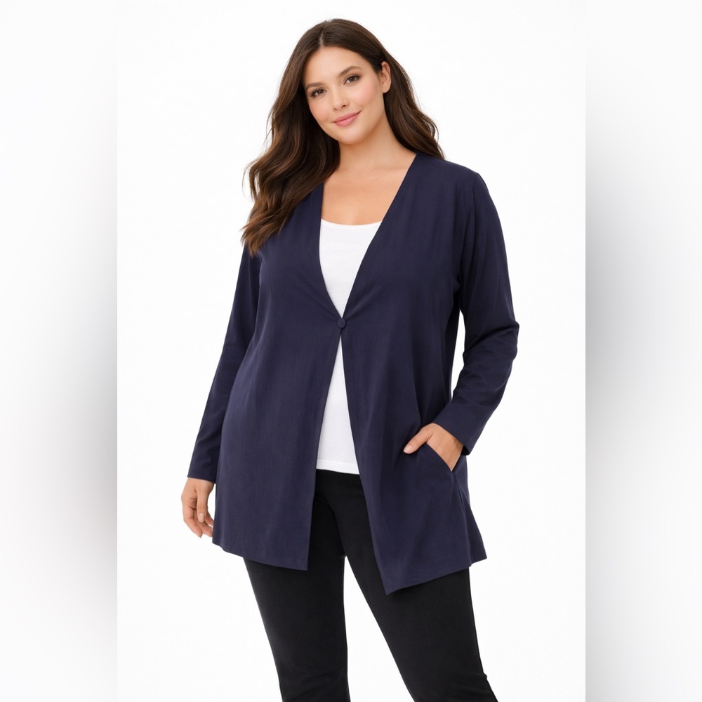 Eileen Fisher Navy Silk Open Front Cardigan Women’s Size Medium 100% Silk top